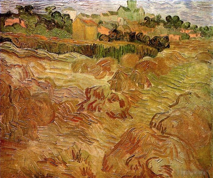 Vincent van Gogh Oil Painting - Wheat Fields with Auvers in the Background