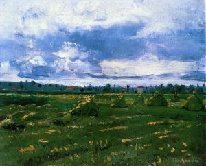 Artist Vincent van Gogh's Work - Wheat Fields with Stacks