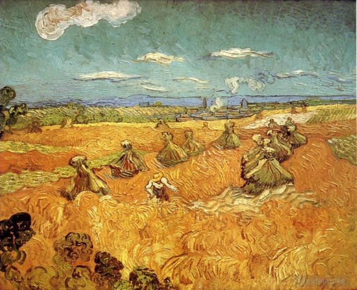 Vincent van Gogh Oil Painting - Wheat Stacks with Reaper