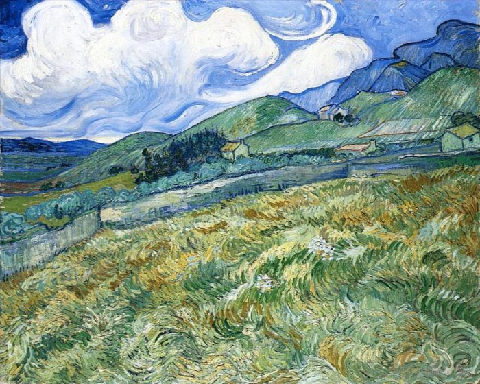 Vincent van Gogh Oil Painting - Wheatfield with Mountains in the Background
