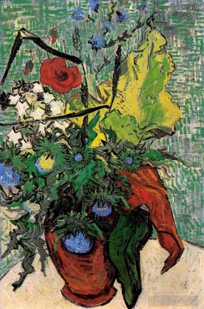 Vincent van Gogh Oil Painting - Wild Flowers and Thistles in a Vase