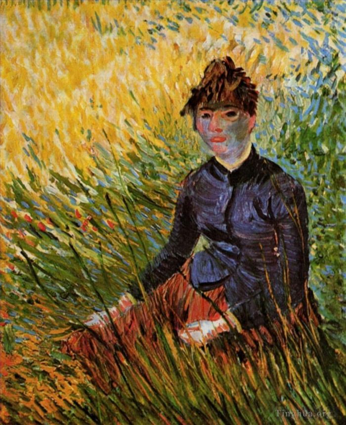 Vincent van Gogh Oil Painting - Woman Sitting in the Grass