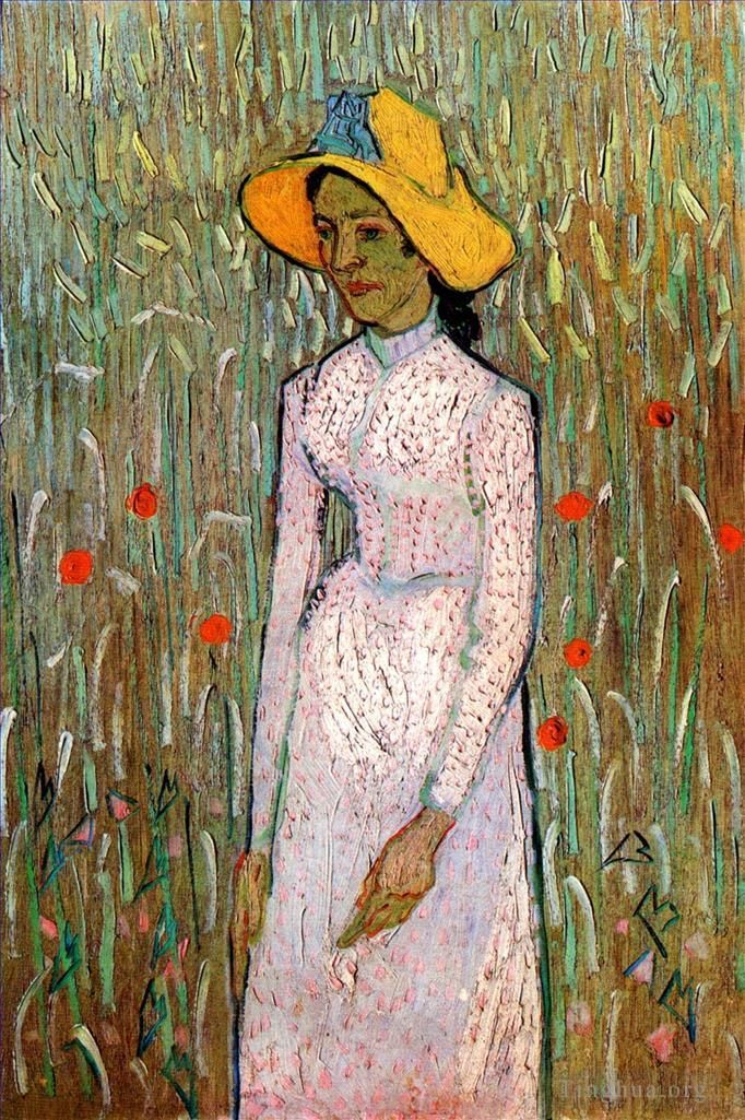 Vincent van Gogh Oil Painting - Young Girl Standing Against a Background of Wheat