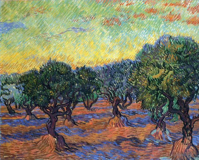 Vincent van Gogh Oil Painting - Live Grove Orange Sky