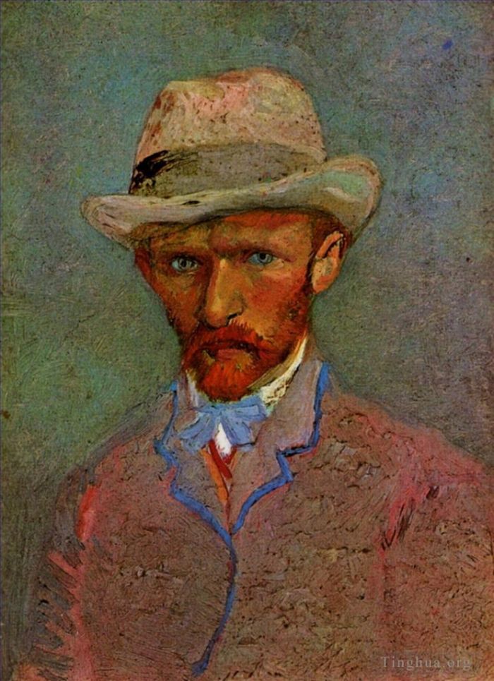 Vincent van Gogh Oil Painting - Self portrait with gray felt hat 1887