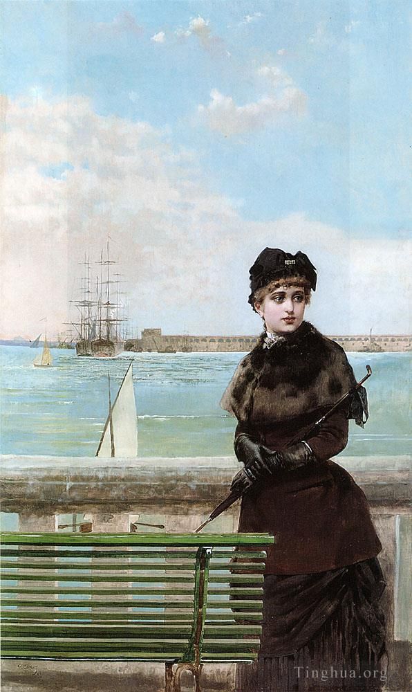 Vittorio Matteo Corcos Oil Painting - An elegant Woman at St Malo