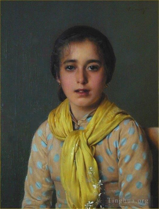Vittorio Matteo Corcos Oil Painting - Girl with Yellow Shawl