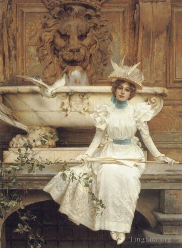Vittorio Matteo Corcos Oil Painting - Waiting by the Fountain