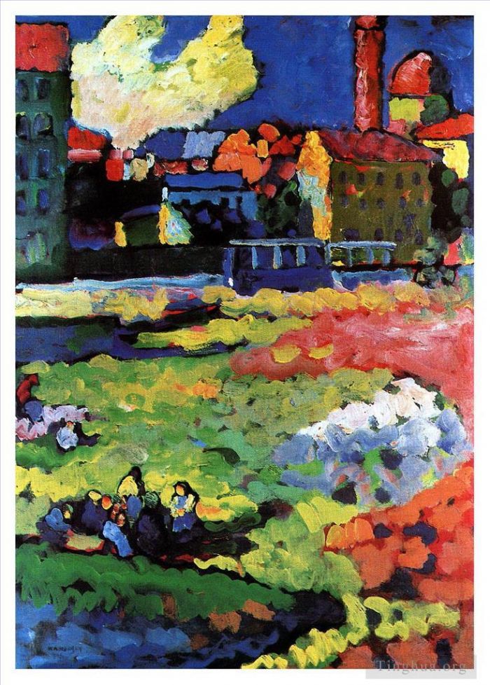 Wassily Kandinsky Oil Painting - Munich Schwabing with the church of St Ursula