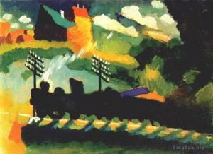 Artist Wassily Kandinsky's Work - Murnau view with railway and castle