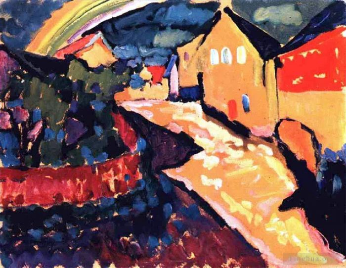 Wassily Kandinsky Oil Painting - Murnau with rainbow