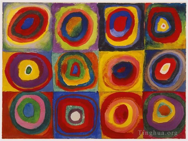 Wassily Kandinsky Oil Painting - Squares with Concentric Circles