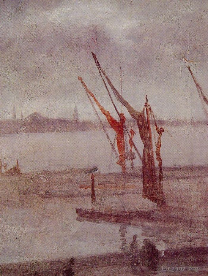 James Abbott McNeill Whistler Oil Painting - Chelsea Wharf Grey and Silver