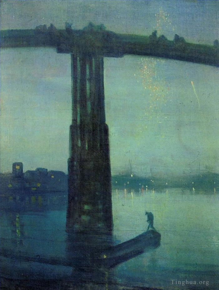 James Abbott McNeill Whistler Oil Painting - James McNeill Nocturne in blue and green