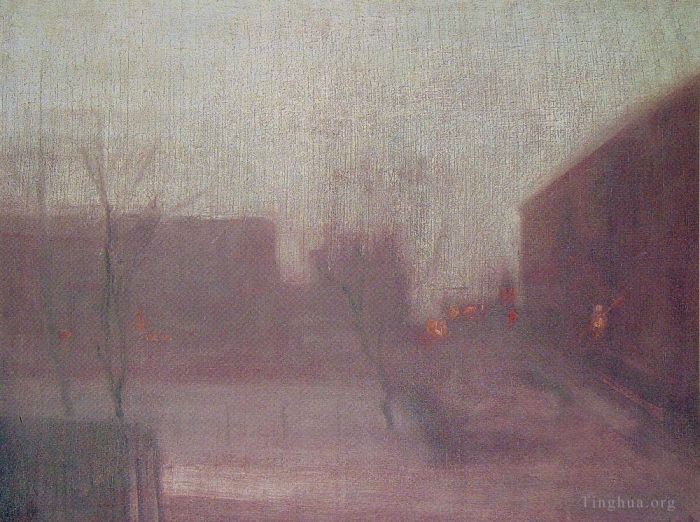 James Abbott McNeill Whistler Oil Painting - Nocturne Trafalgar Square Chelsea Snow