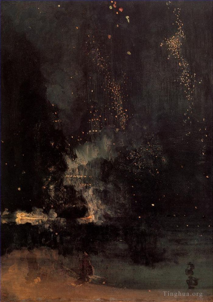 James Abbott McNeill Whistler Oil Painting - Nocturne in Black and Gold The Falling Rocket