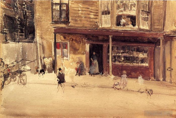 James Abbott McNeill Whistler Oil Painting - The Shop An Exterior