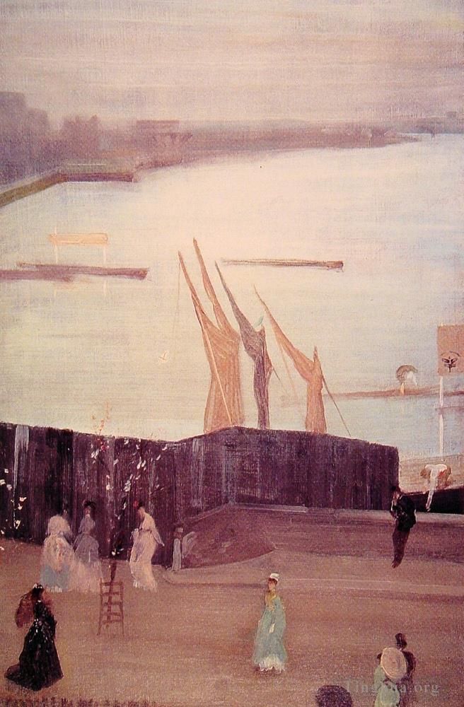 James Abbott McNeill Whistler Oil Painting - Variations in Pink And Grey Chelsea