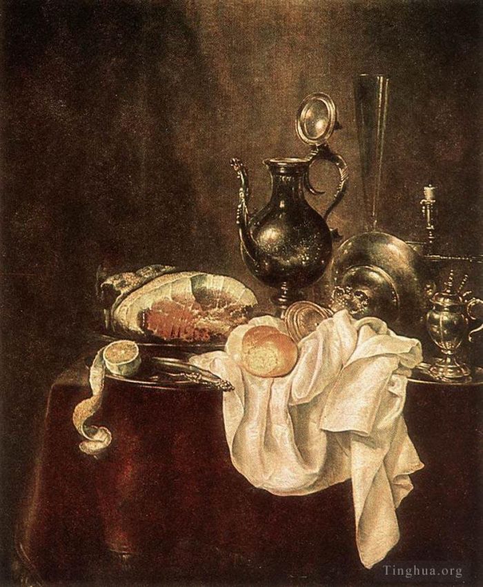 Willem Claeszoon Heda Oil Painting - Ham And Silverware