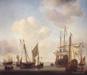 Artist Willem van de Velde the Younger's Work - Warships At Amsterdam