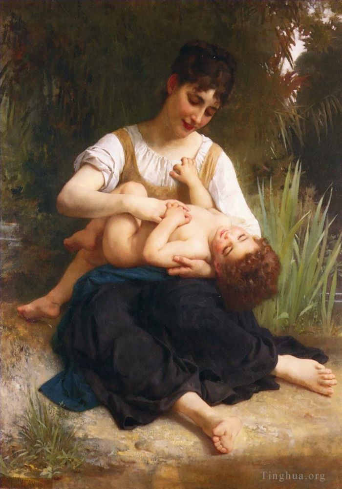 William-Adolphe Bouguereau Oil Painting - Adolphe Juene Fille Et Enfant MiCorps