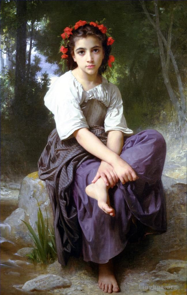 William-Adolphe Bouguereau Oil Painting - Au bord du ruisseau