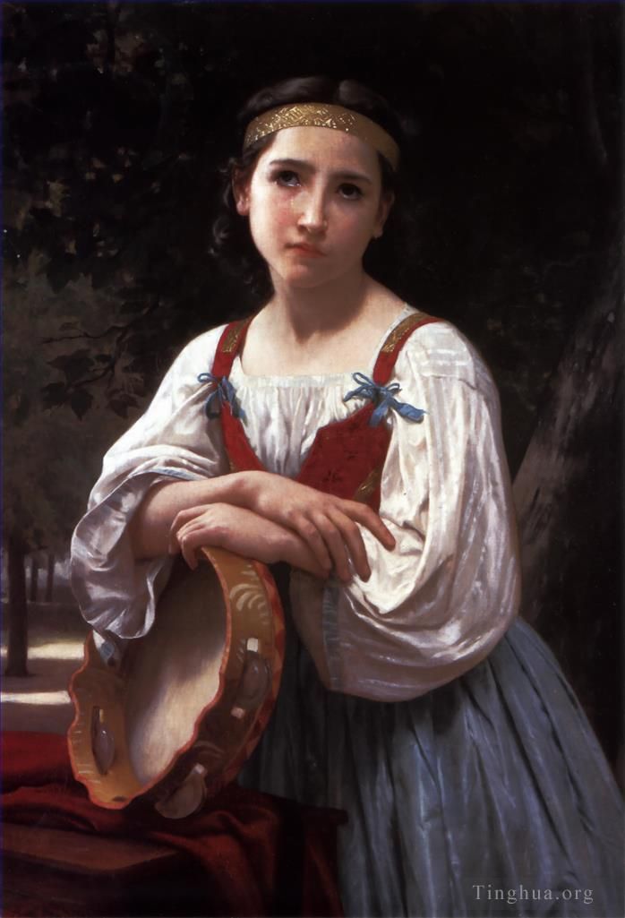 William-Adolphe Bouguereau Oil Painting - Bohemienne au Tambour de Basque