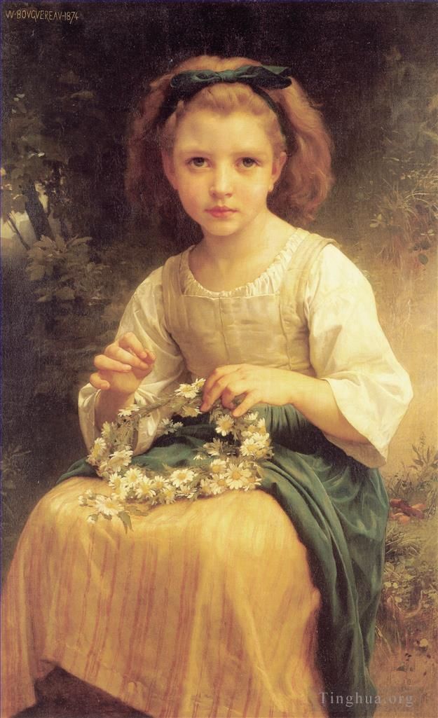 William-Adolphe Bouguereau Oil Painting - Child Braiding A Crown