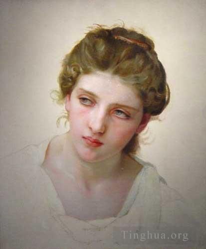 William-Adolphe Bouguereau Oil Painting - Etude Femme Blondede face 1898