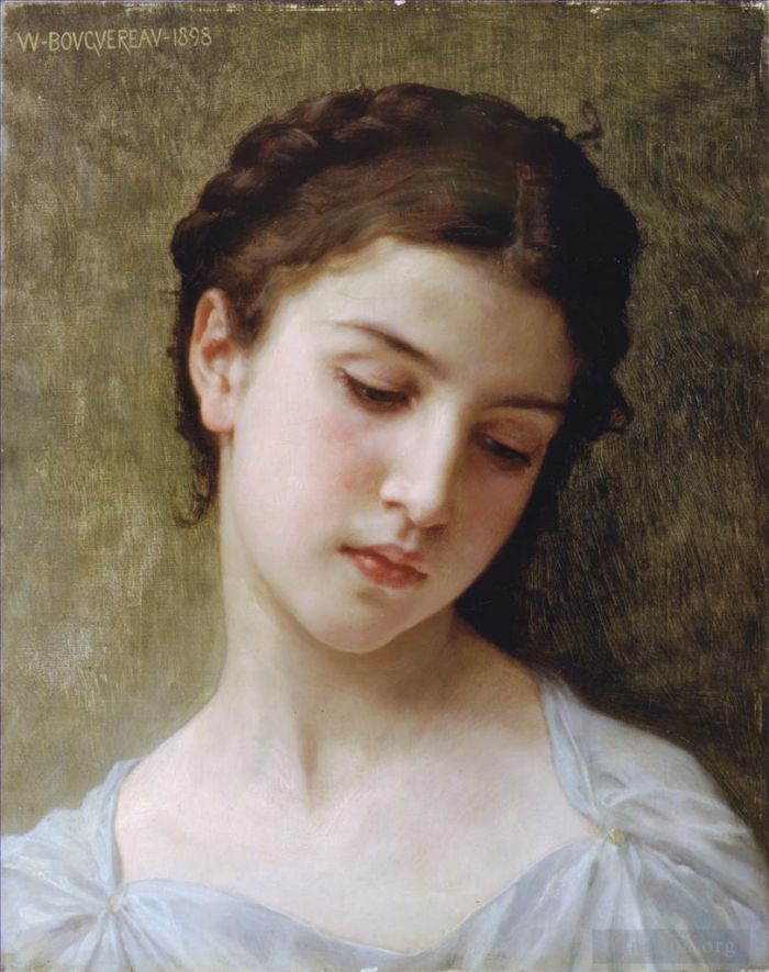 William-Adolphe Bouguereau Oil Painting - Etude Tete de Jeune fille