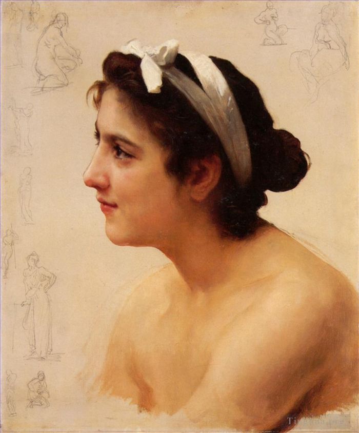 William-Adolphe Bouguereau Oil Painting - Etude dune femme pour Offrande a lAmour