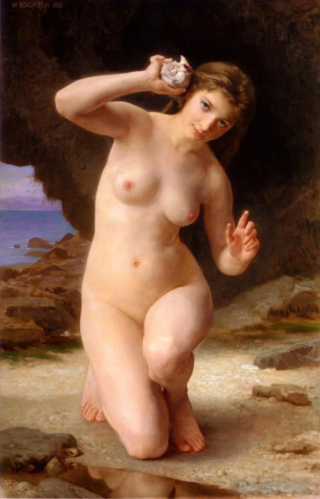 William-Adolphe Bouguereau Oil Painting - FemmeAuCoquillage 1885