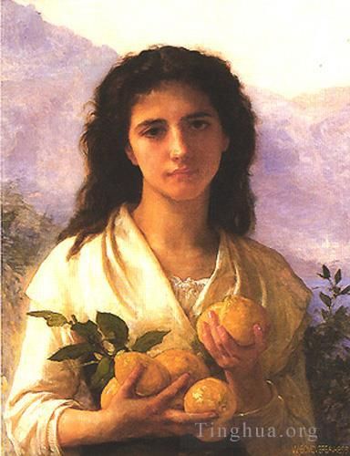 William-Adolphe Bouguereau Oil Painting - Girl Holding Lemons 1899