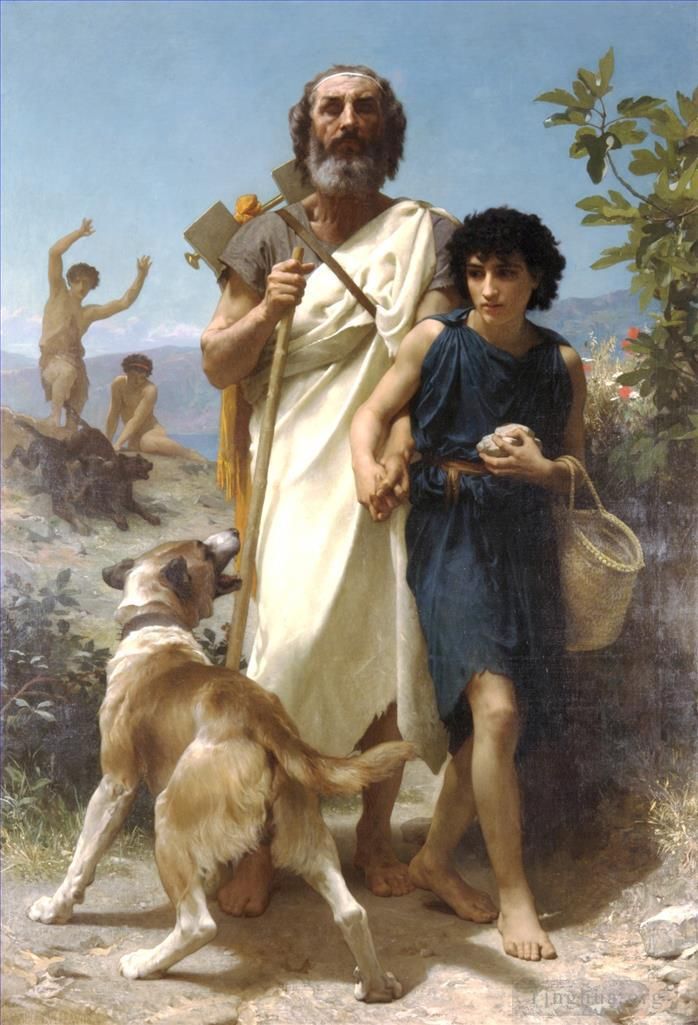 William-Adolphe Bouguereau Oil Painting - Homere et son guide
