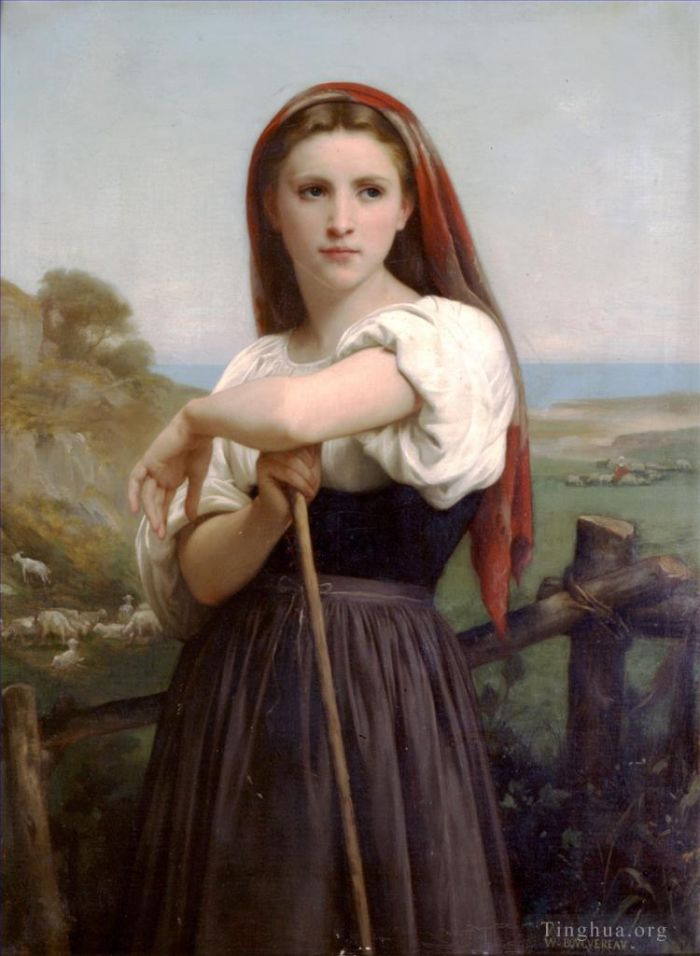 William-Adolphe Bouguereau Oil Painting - Jeune bergere 1868