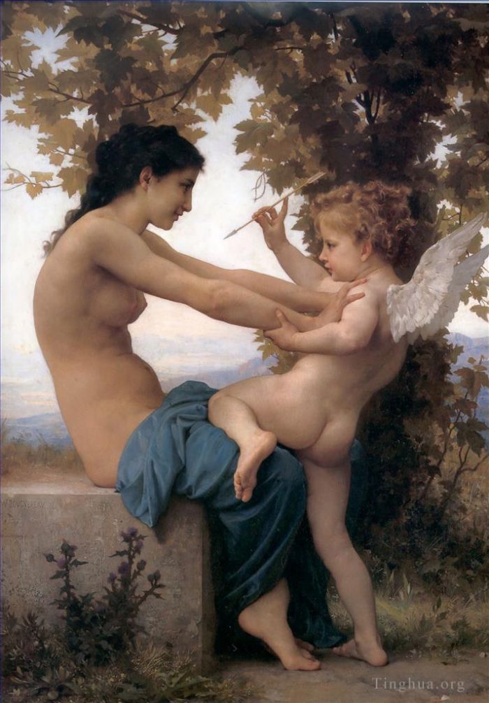 William-Adolphe Bouguereau Oil Painting - Jeune fille se defendant contre lamour