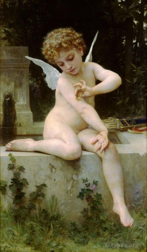 William-Adolphe Bouguereau Oil Painting - Cupid with Butterfly