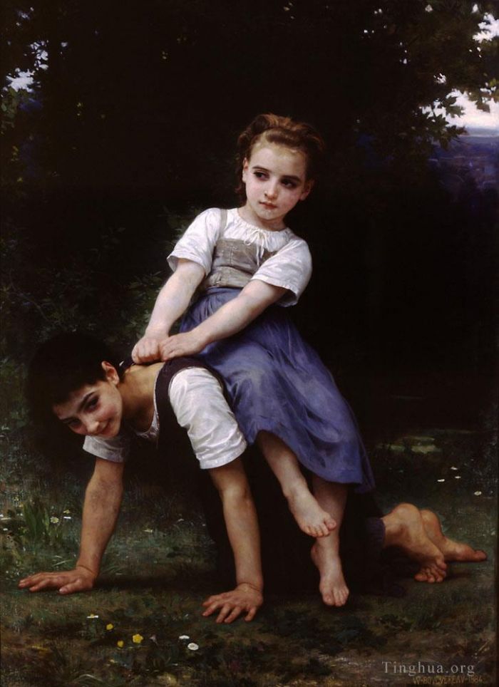 William-Adolphe Bouguereau Oil Painting - La bourrique oil on canvas