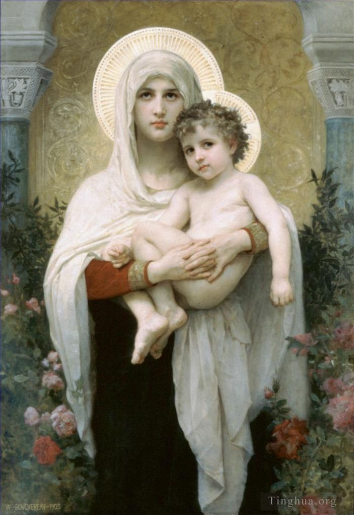 William-Adolphe Bouguereau Oil Painting - The Madonna of the Roses