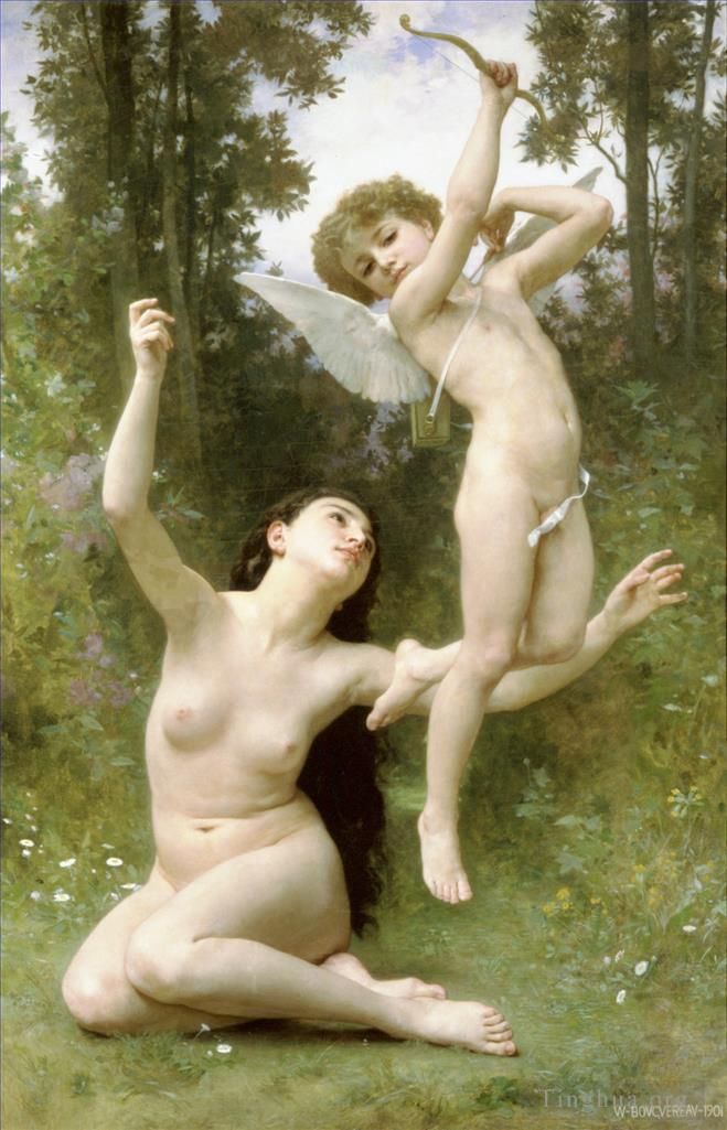 William-Adolphe Bouguereau Oil Painting - Flight of Love