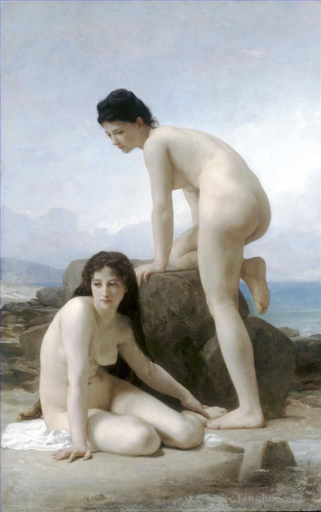 William-Adolphe Bouguereau Oil Painting - The Bathers (The Two Bathers)