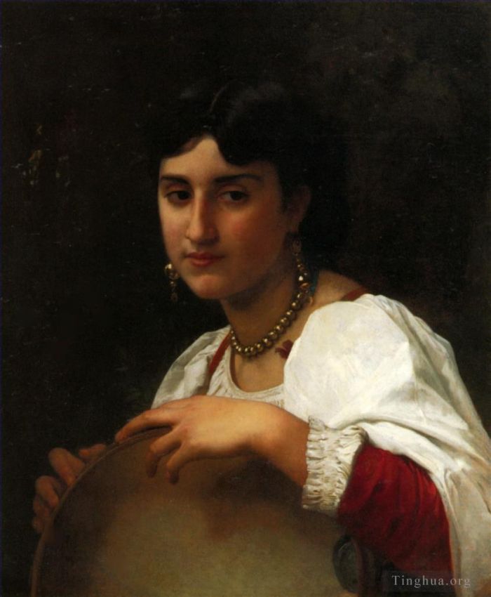William-Adolphe Bouguereau Oil Painting - Litalienne au tambourin
