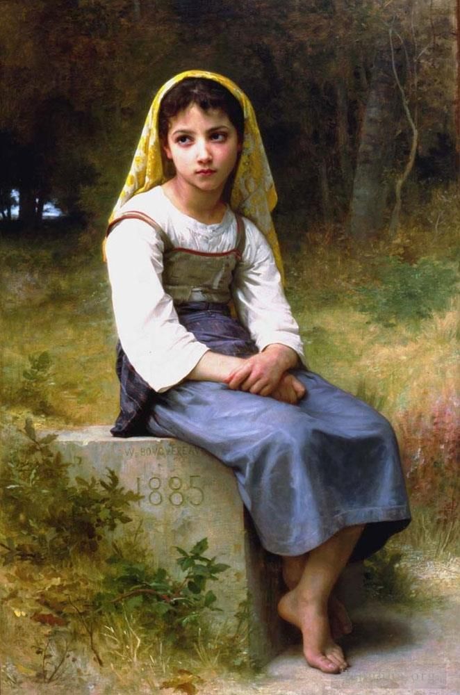 William-Adolphe Bouguereau Oil Painting - Meditation 1885