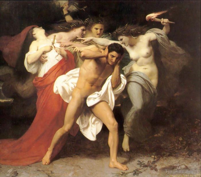William-Adolphe Bouguereau Oil Painting - Orestes Pursued by the Furies