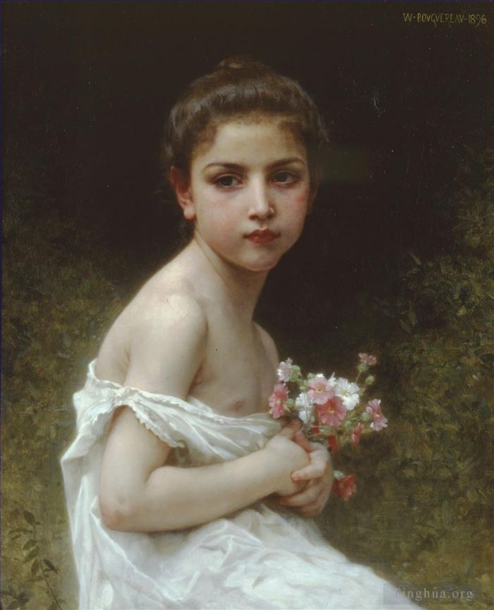 William-Adolphe Bouguereau Oil Painting - Girl with bouquet