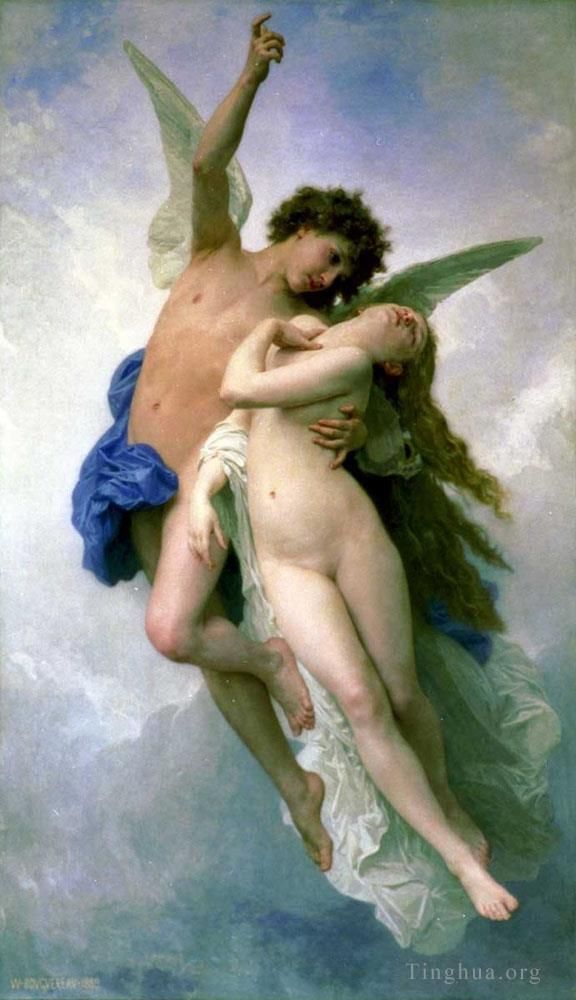 William-Adolphe Bouguereau Oil Painting - Psyche et LAmour