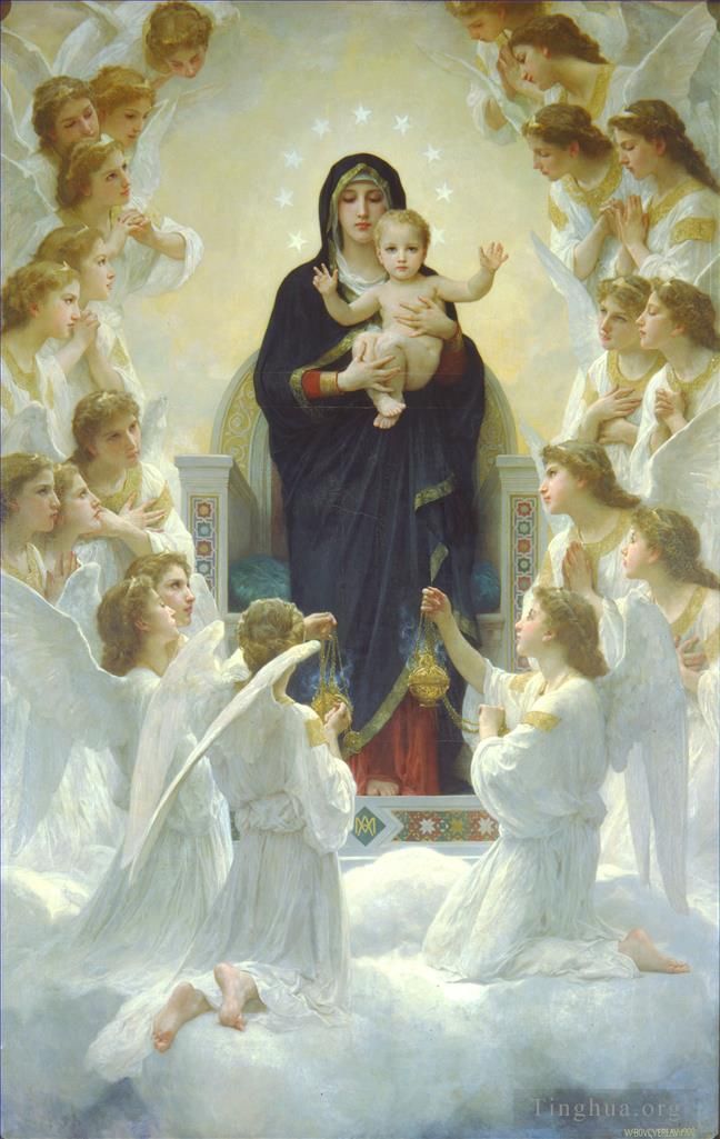 William-Adolphe Bouguereau Oil Painting - The Virgin with Angels (The Queen of the angels)