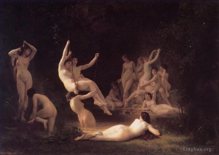 William-Adolphe Bouguereau Oil Painting - The Nymphaeum
