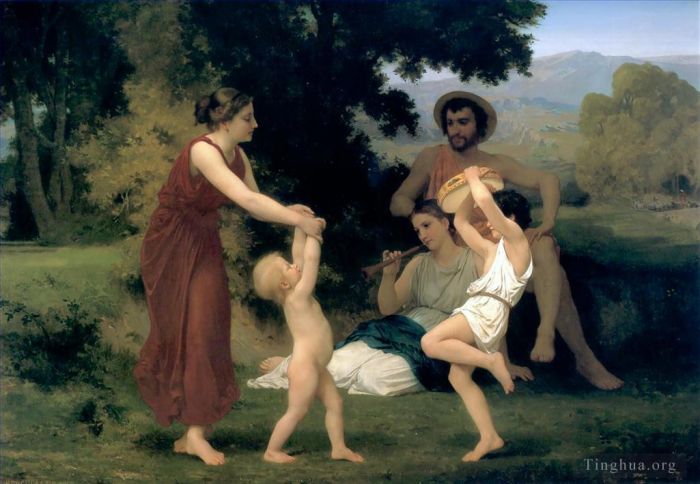 William-Adolphe Bouguereau Oil Painting - The Pastoral Recreation 1868