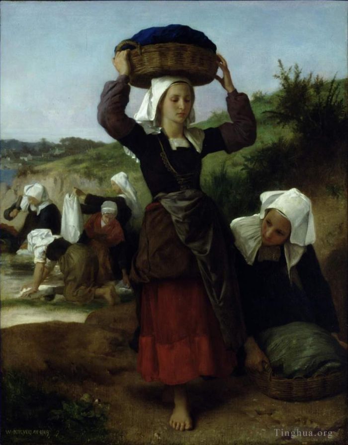 William-Adolphe Bouguereau Oil Painting - Washerwomen of Fouesnant 1869